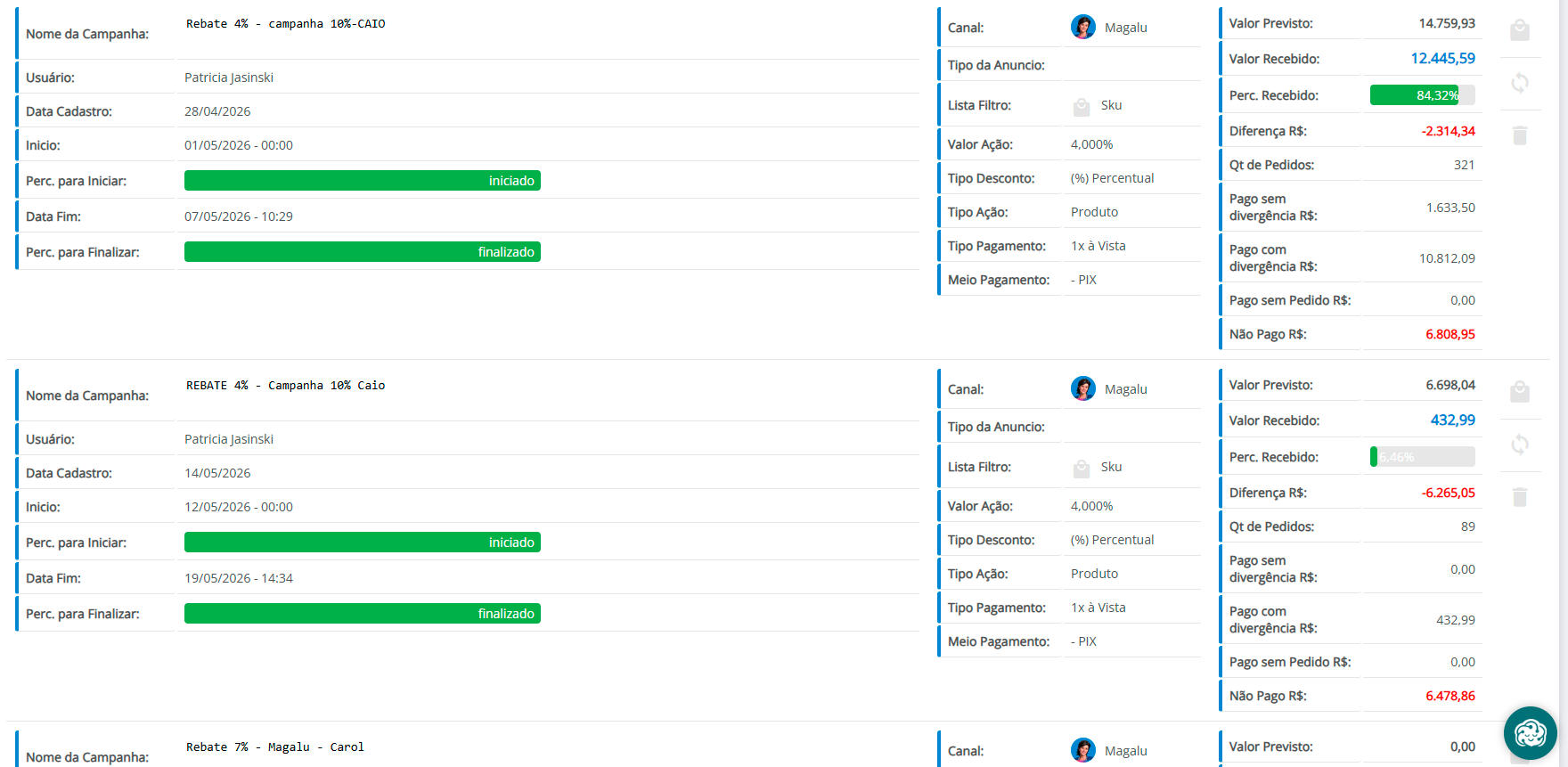Controle de rebates